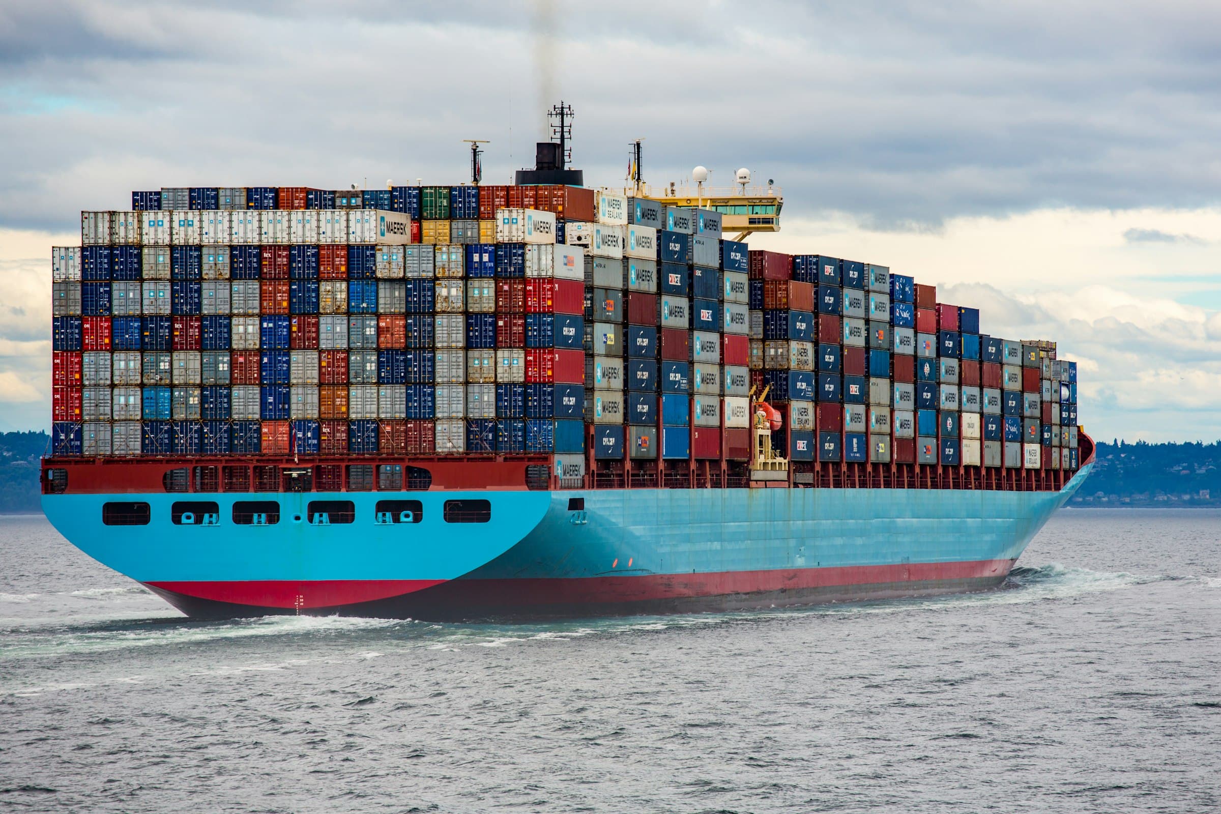 A container ship loaded with containers at sea